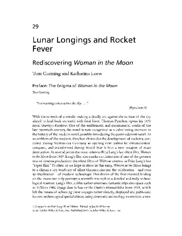 Lunar Longings And Rocket Fever Rediscovering Woman In The Moon Katharina Loew And Tom Gunning Academia Edu
