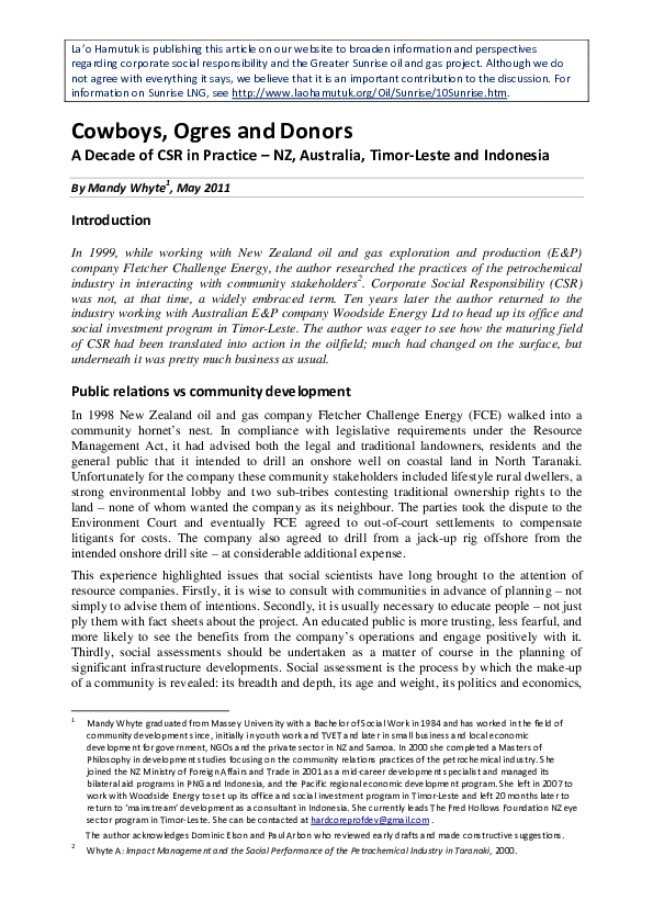 (PDF) Cowboys, Ogres and Donors A Decade of CSR in Practice – NZ ...