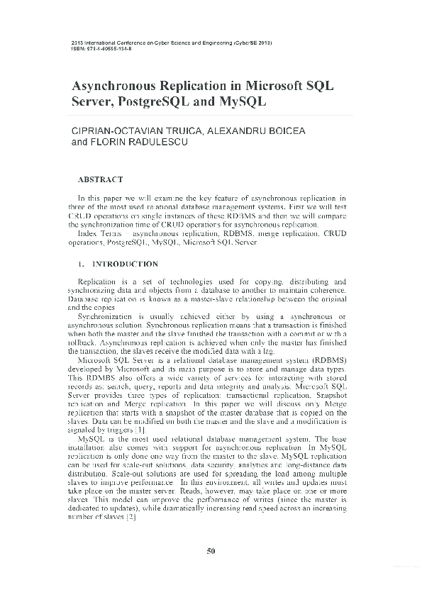 (PDF) Asynchronous Replication in Microsoft SQL Server, PostgreSQL and ...
