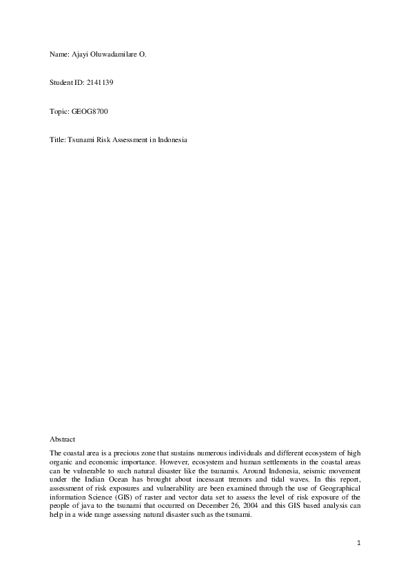 Pdf Tsunami Risk Assessment In Indonesia