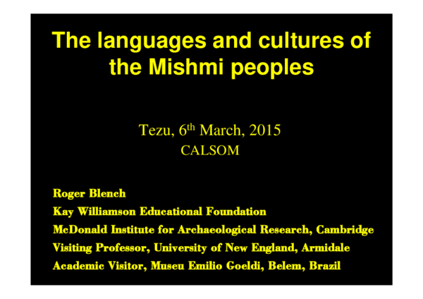 (PDF) The languages and cultures of the Mishmi peoples