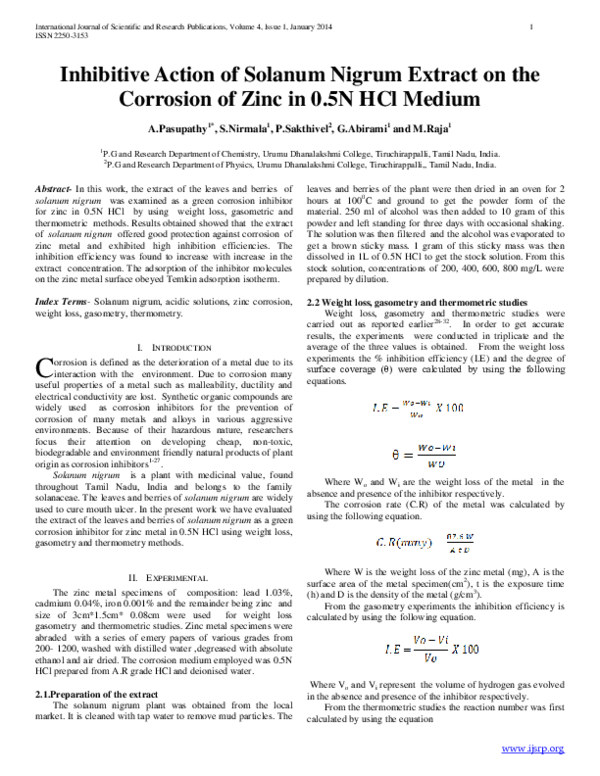 (PDF) Inhibitive Action of Solanum Nigrum Extract on the Corrosion of ...