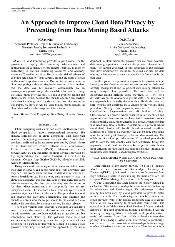 (PDF) An Approach to Improve Cloud Data Privacy by Preventing from Data ...