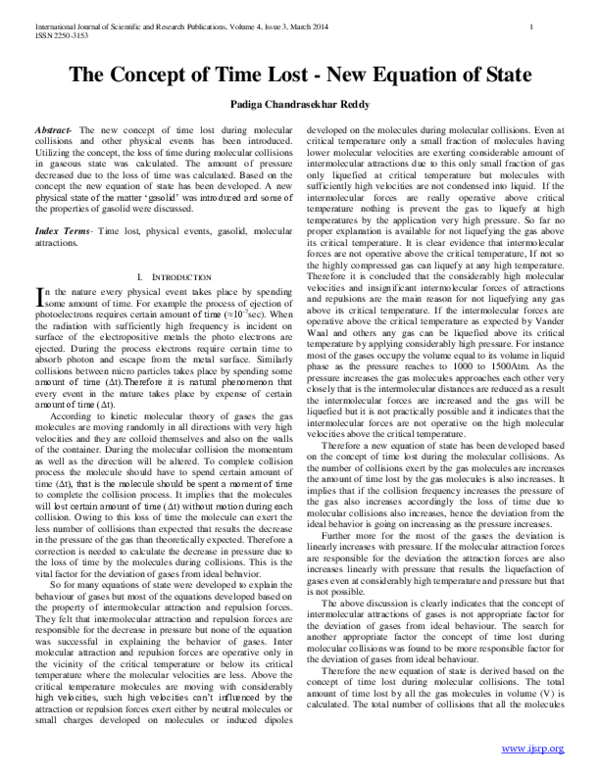 (PDF) The Concept of Time Lost - New Equation of State