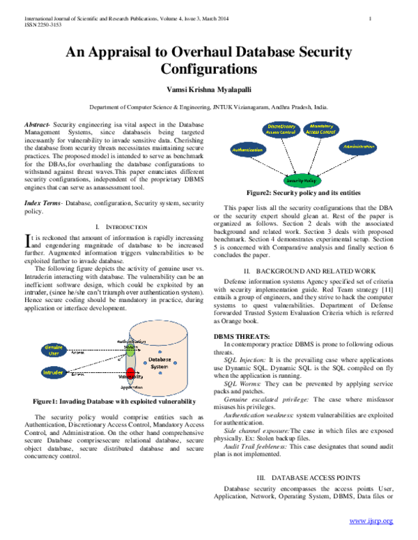 (PDF) An Appraisal to Overhaul Database Security Configurations IJSRP