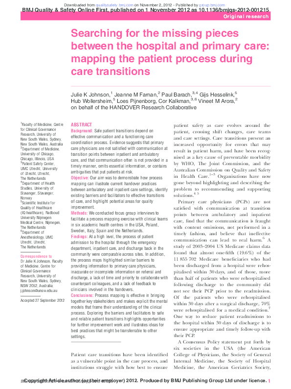 (PDF) Searching for the missing pieces between the hospital and primary ...
