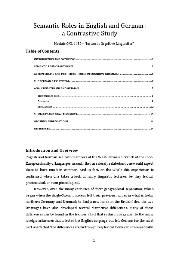 (PDF) Semantic Roles in English and German: a Contrastive Study