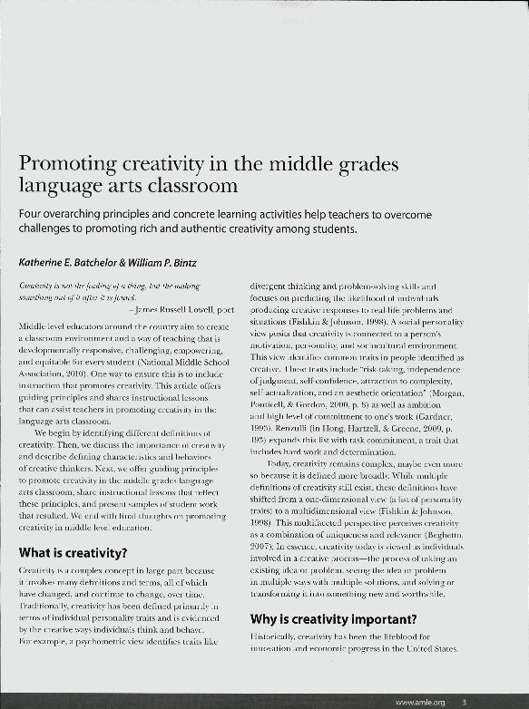 (PDF) Promoting Creativity in the Middle Grades Language Arts Classroom
