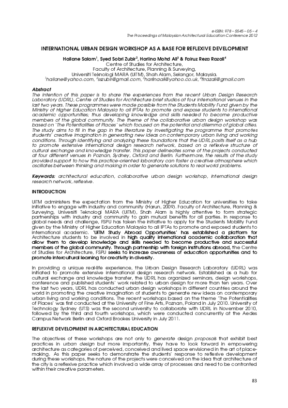 (PDF) International Urban Design Workshop as a Base for Reflexive ...