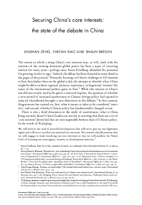 (PDF) Securing China’s Core Interests: The State of Debate in China