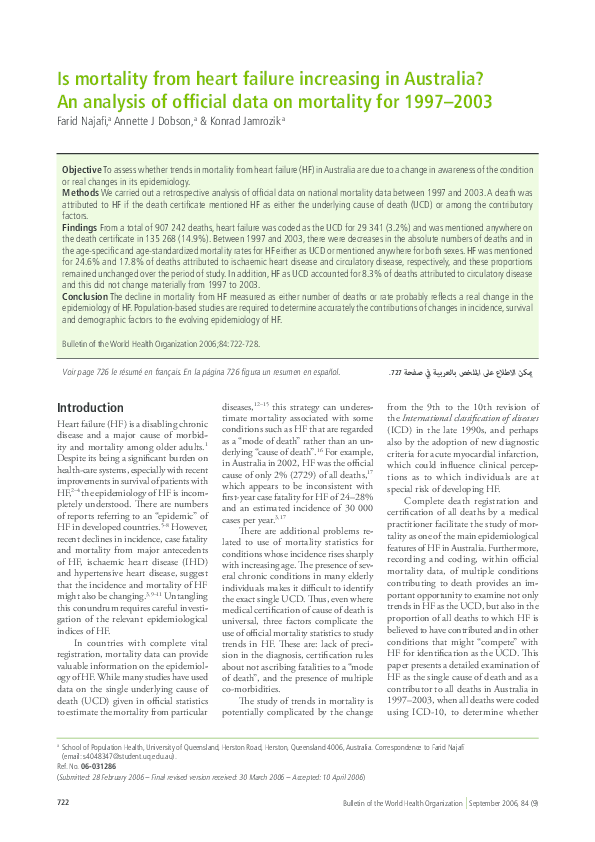 (PDF) Is mortality from heart failure increasing in Australia? An ...