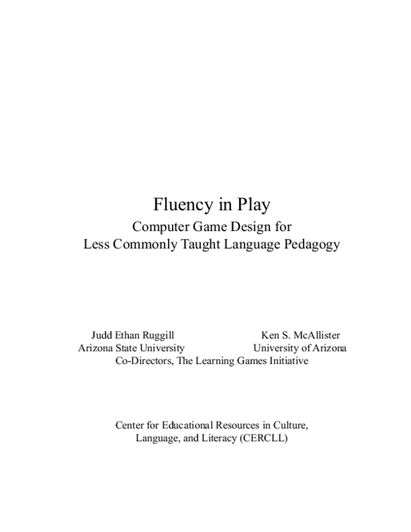 (PDF) Fluency in Play: Computer Game Design for Less Commonly Taught ...