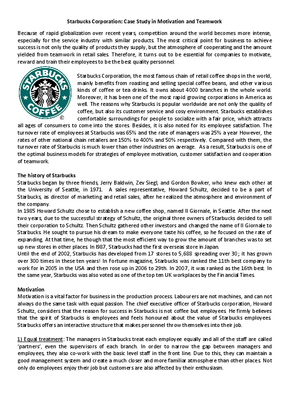 starbucks case study on motivation