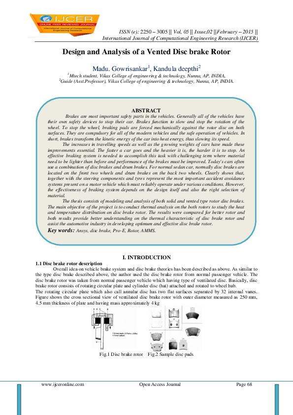 (PDF) Design and Analysis of a Vented Disc brake Rotor Independent