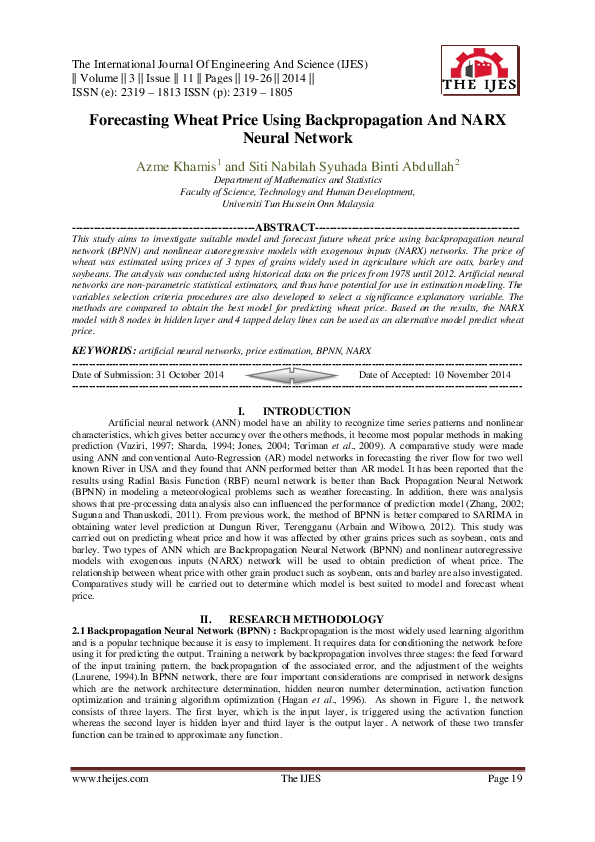 (PDF) Forecasting Wheat Price Using Backpropagation And NARX Neural Network