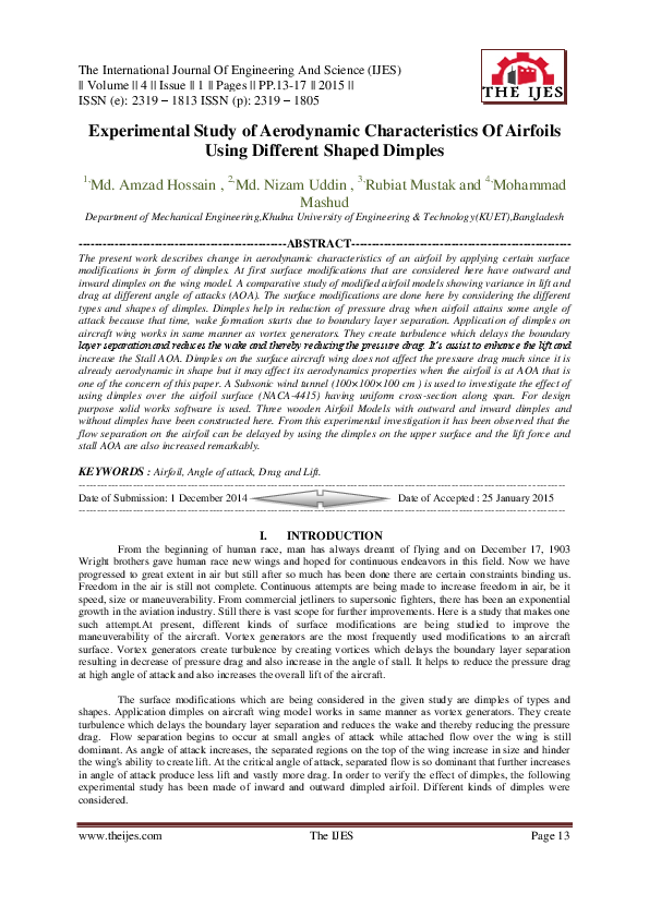 (PDF) Experimental Study of Aerodynamic Characteristics Of Airfoils ...
