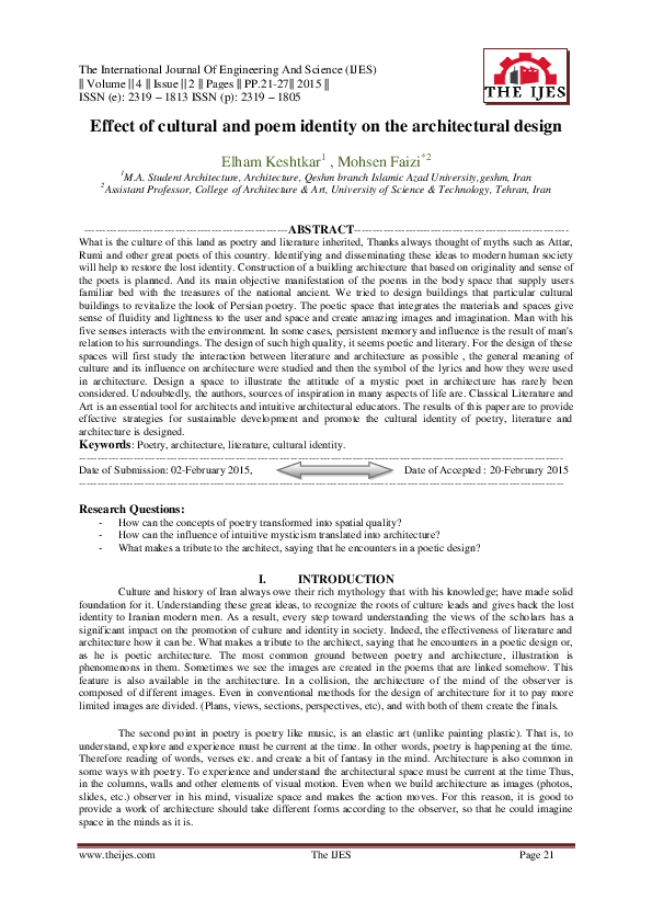 (PDF) Effect of cultural and poem identity on the architectural design