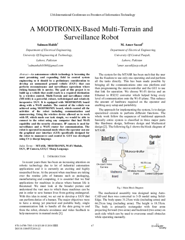 (PDF) A MODTRONIXBased MultiTerrain and Surveillance Robot Salman