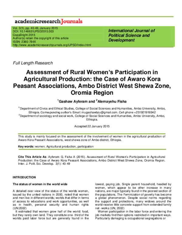 (PDF) Assessment of Rural Women’s Participation in Agricultural ...