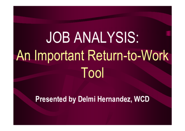 (PDF) JOB ANALYSIS: An Important Return-to-Work Tool