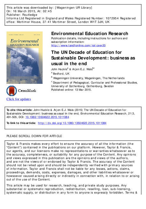 (PDF) The UN Decade of Education for Sustainable Development: business ...
