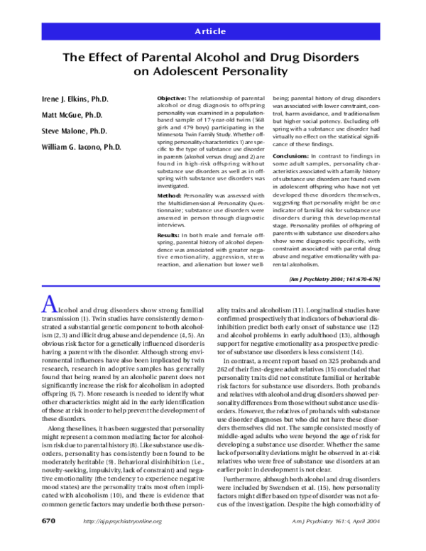 (PDF) Article The Effect of Parental Alcohol and Drug Disorders on ...