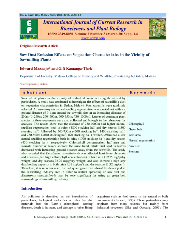 (PDF) Saw Dust Emission Effects on Vegetation Characteristics in the