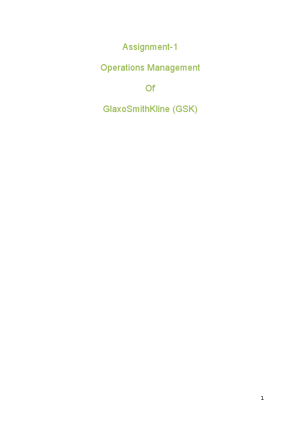 (DOC) Operations Management Of GlaxoSmithKline (GSK)