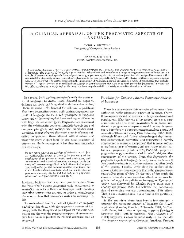 (PDF) A CLINICAL APPRAISAL OF THE PRAGMATIC LANGUAGE ASPECTS OF