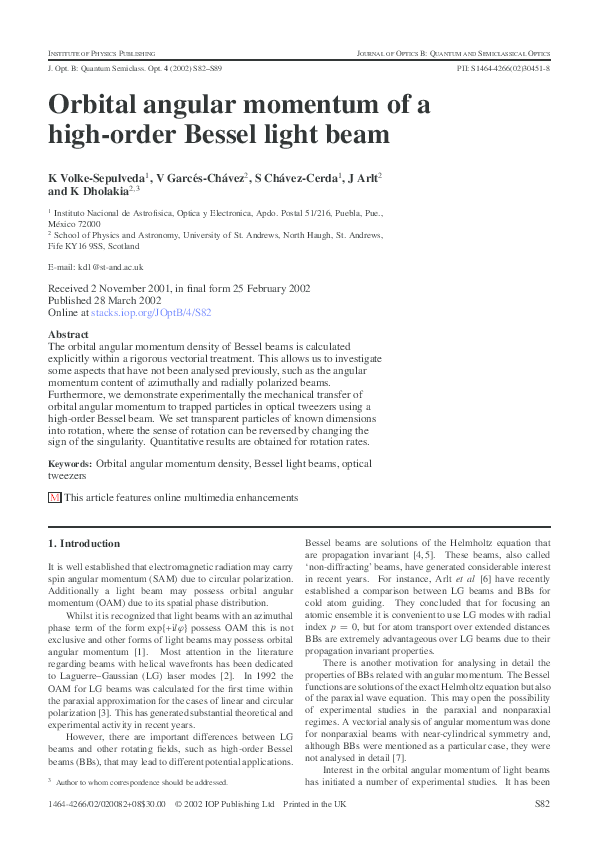 (PDF) Orbital angular momentum of a high-order Bessel light beam