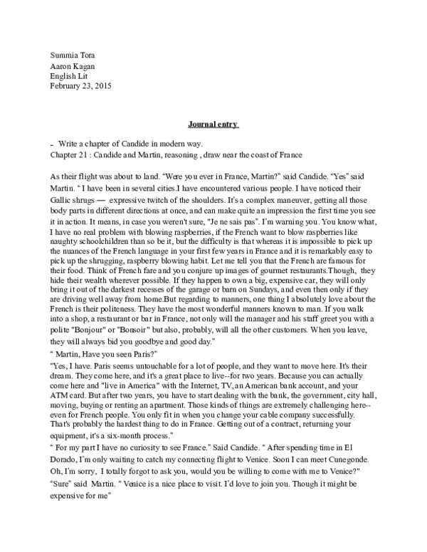 DOC) Candide Journal entry