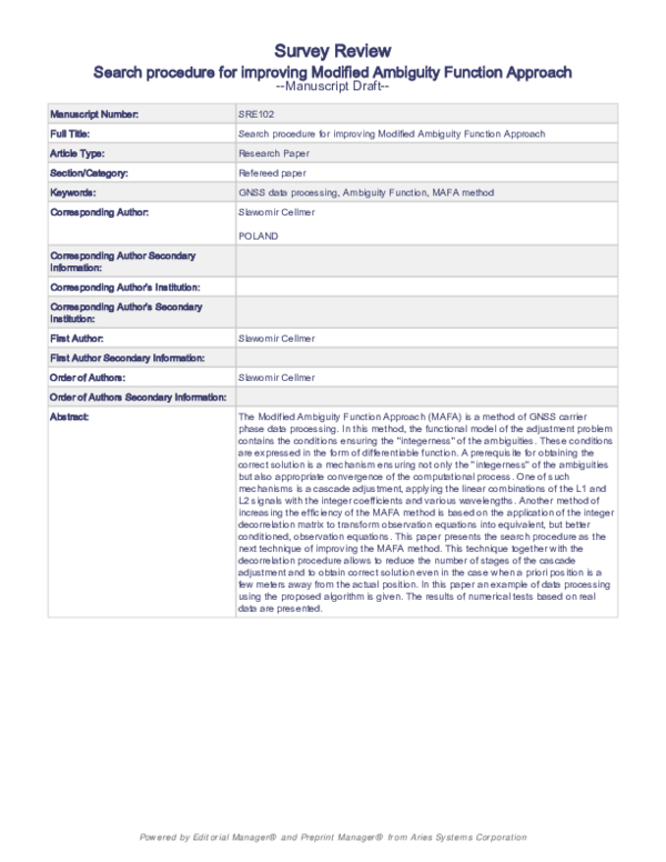 (PDF) Search procedure for improving Modified Ambiguity Function Approach