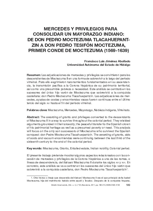 (PDF) MERCEDES Y PRIVILEGIOS PARA CONSOLIDAR UN MAYORAZGO INDIANO DE