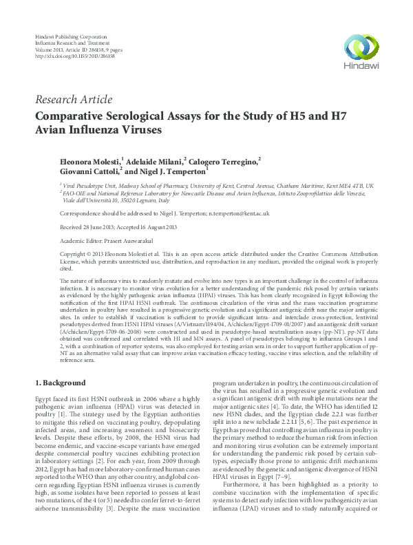 (PDF) Comparative serological assays for the study of h5 and h7 avian ...