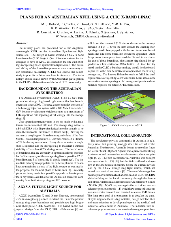 Pdf Plans For An Australian Xfel Using A Clic X Band Linac Tessa Charles Academia Edu
