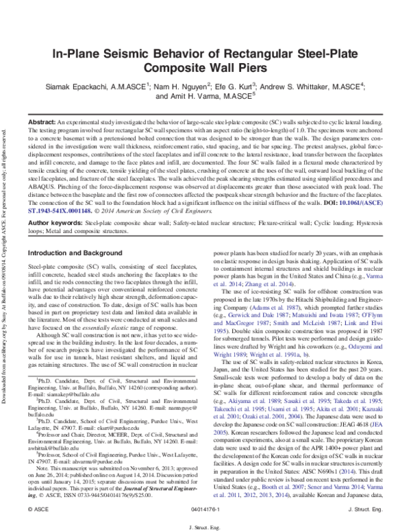 (PDF) In-plane seismic behavior of rectangular steel-plate composite ...