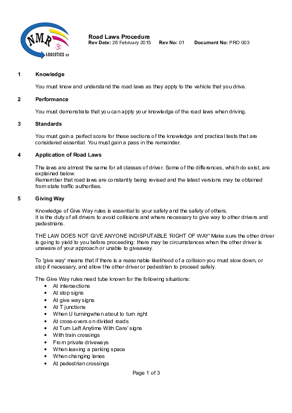(DOC) PRO 003 Road Laws Procedure andre krugel Academia.edu