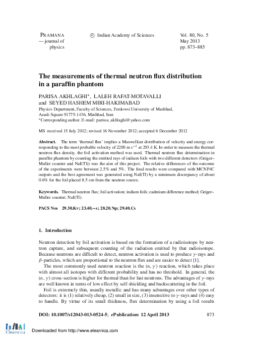 (PDF) The measurements of thermal neutron flux distribution in a ...