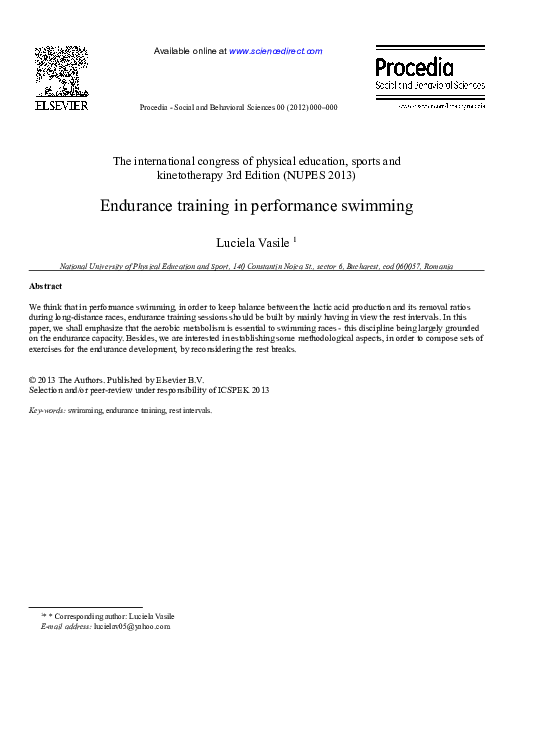 (DOC) Endurance training in performance swimming