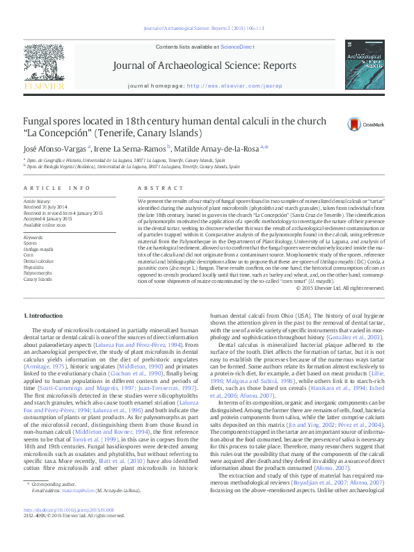 (PDF) Fungal spores located in 18th century human dental calculi in the ...