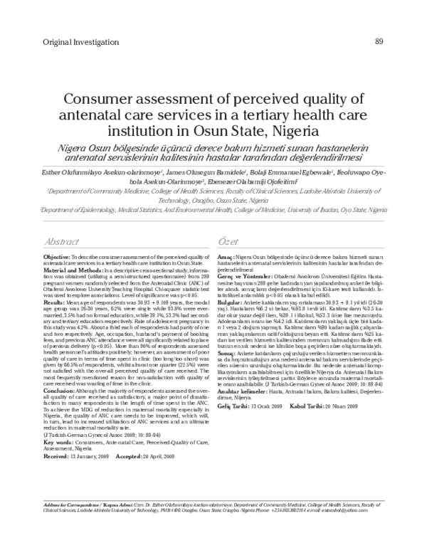 (PDF) Consumer assessment of perceived quality of antenatal care ...