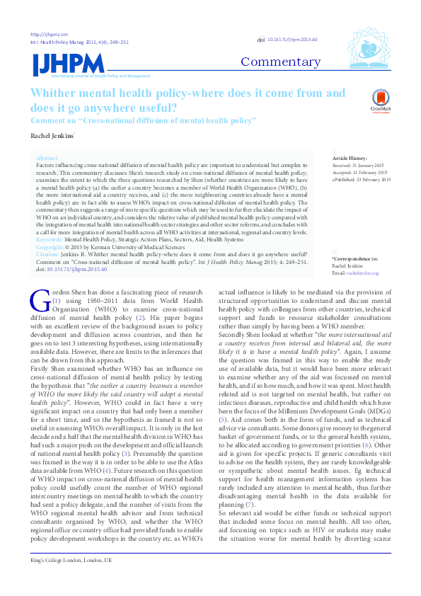 (PDF) Whither Mental Health Policy-Where Does It Come from and Does It ...
