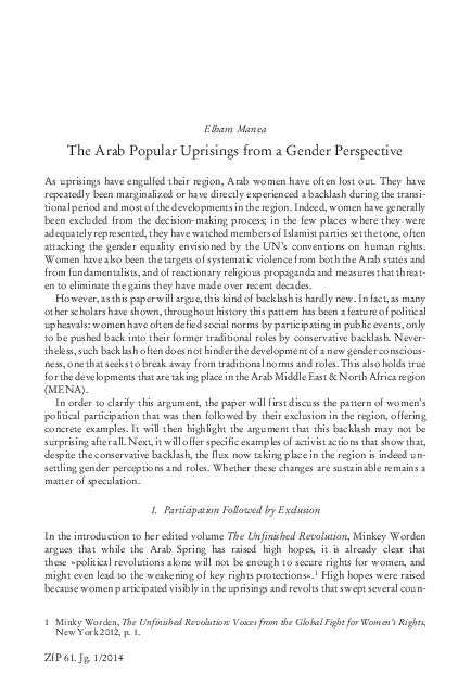 (PDF) The Arab Popular Uprising from a Gender Perspective”. Zeitschrift ...