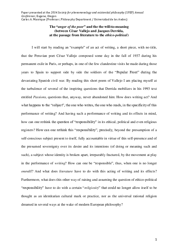 The “anger of the poor” and the the willtomeaning (between César