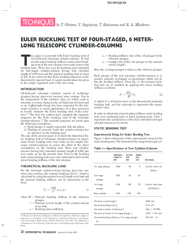 (PDF) EULER BUCKLING TEST OF FOURSTAGED, 6 METERLONG TELESCOPIC
