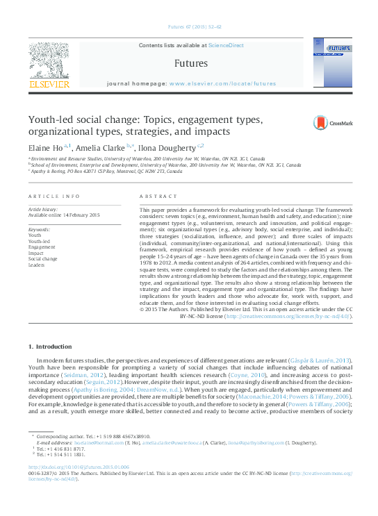 (PDF) Youth-led social change: Topics, engagement types, organizational ...