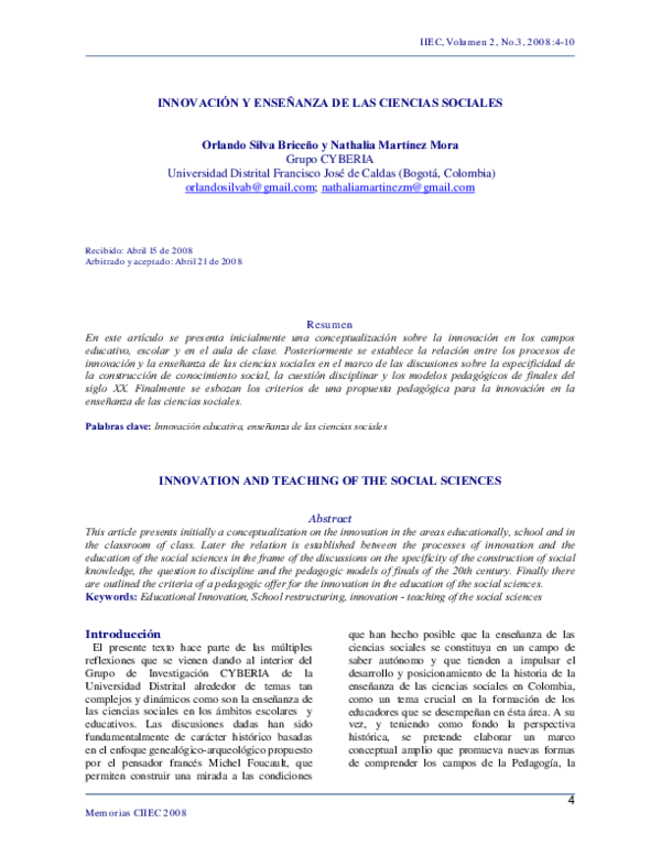 (PDF) Innovación y Enseñanza de las Ciencias Sociales