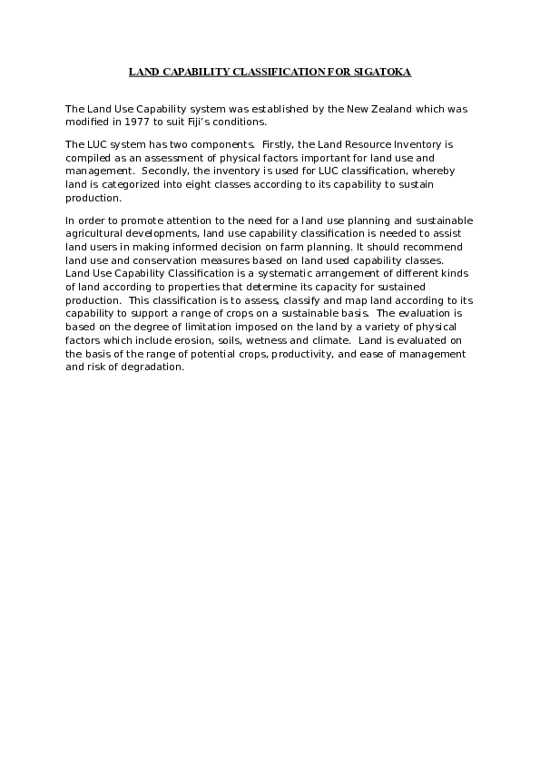 (DOC) LAND CAPABILITY CLASSIFICATION FOR SIGATOKA