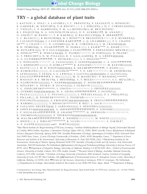 (PDF) TRY – a global database of plant traits