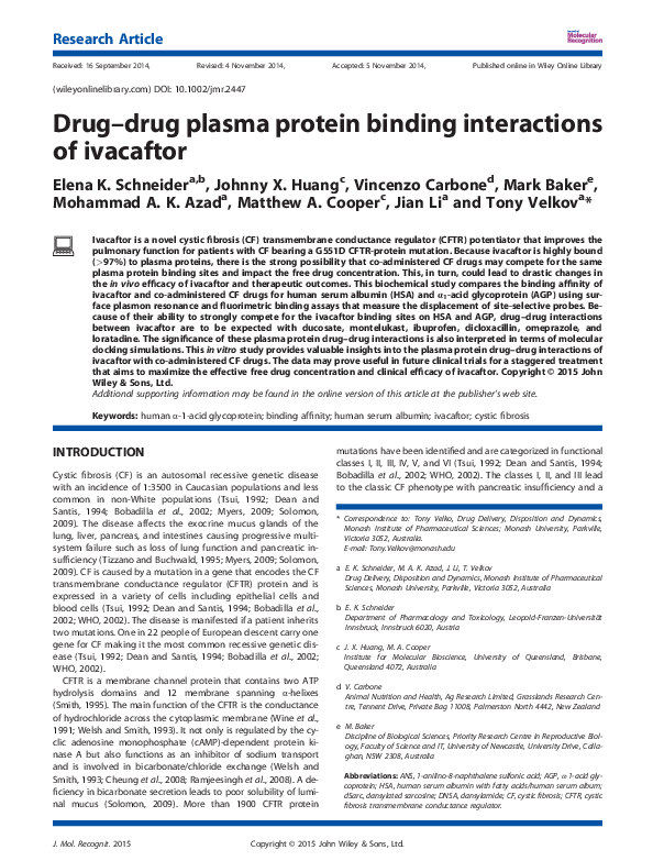(PDF) Drug–drug plasma protein binding interactions of ivacaftor
